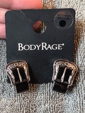 🌟 3/$20 Eligible! NWT BodyRage Black and Silver Faux Buckle Earrings